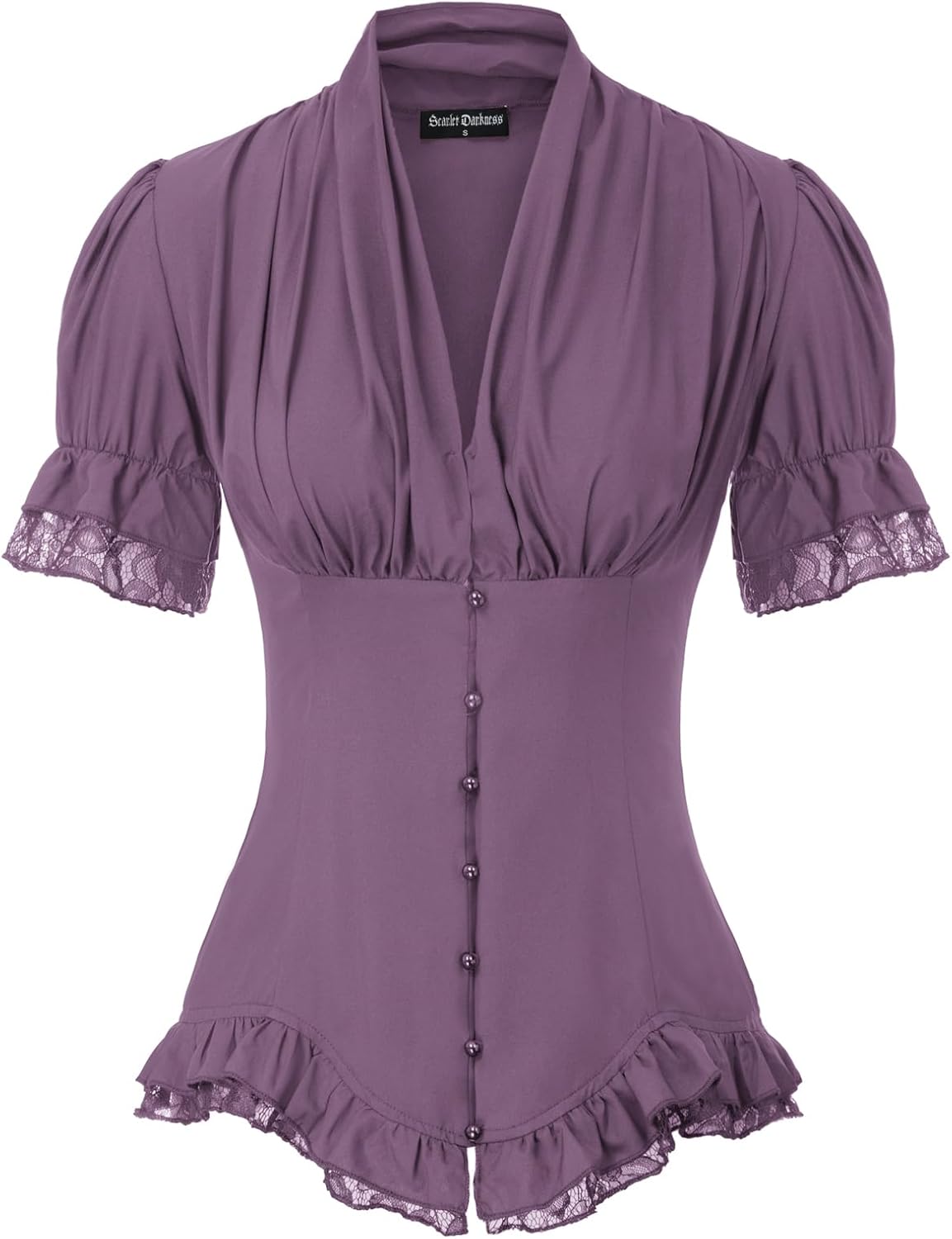 Scarlet Darkness Womens Work Tops Elegant Renaissance Pirate Shirt Short Sleeve Victorian Peasant Blouses