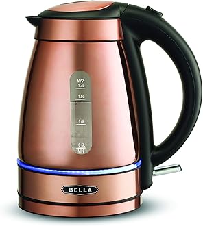 1.7 Liter Electric Illuminated Glass Kettle, Quickly Boil Water for Tea, Coffee, Instant Soup and More, Safely Pour with Automatic Shut Off & Detachable Swivel Base, Chrome/Copper Finish