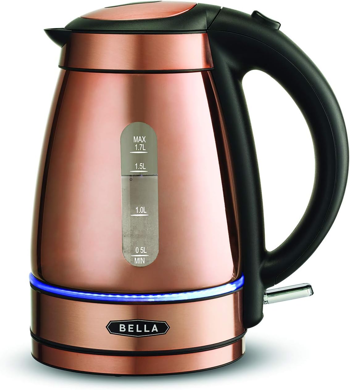 1.7 Liter Electric Illuminated Glass Kettle, Quickly Boil Water for Tea, Coffee, Instant Soup and More, Safely Pour with Automatic Shut Off & Detachable Swivel Base, Chrome/Copper Finish