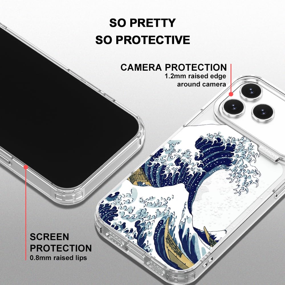 MOSNOVO Coque pour iPhone 17 Pro Max, [Protection de Qualité Militaire 2m] [Technologie Anti-Décollage] Coque Transparente Antichoc en TPU avec Design - Grande Vague - 4