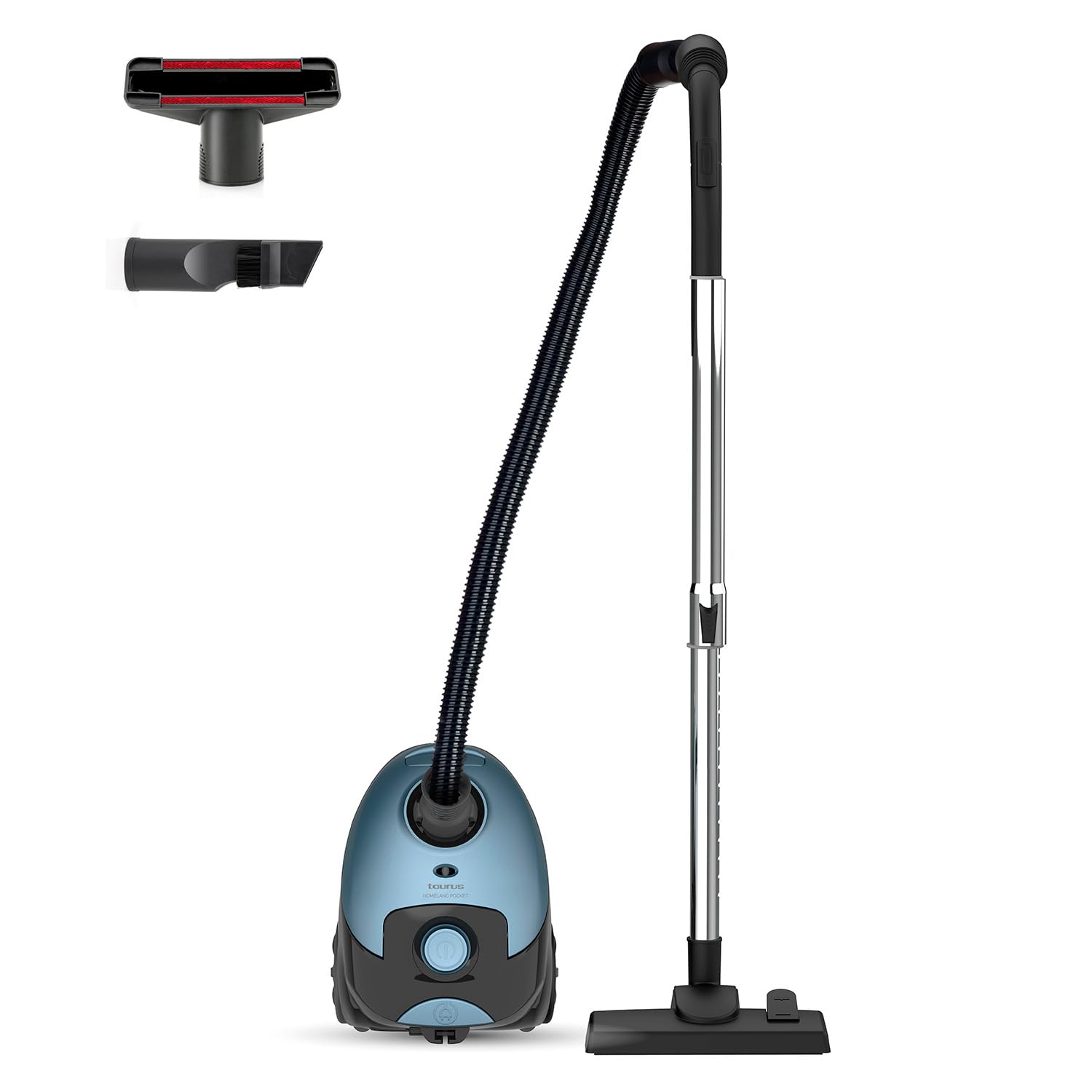Taurus – Aspirador con Bolsa Homeland Pocket 700W | Radio de acción 7,6 m | Filtro HEPA 13 Aire Limpio | Zapata Dual Pro Air para suelos duros, alfombras y parquet | Bolsas ECO Reutilizables | Accesor