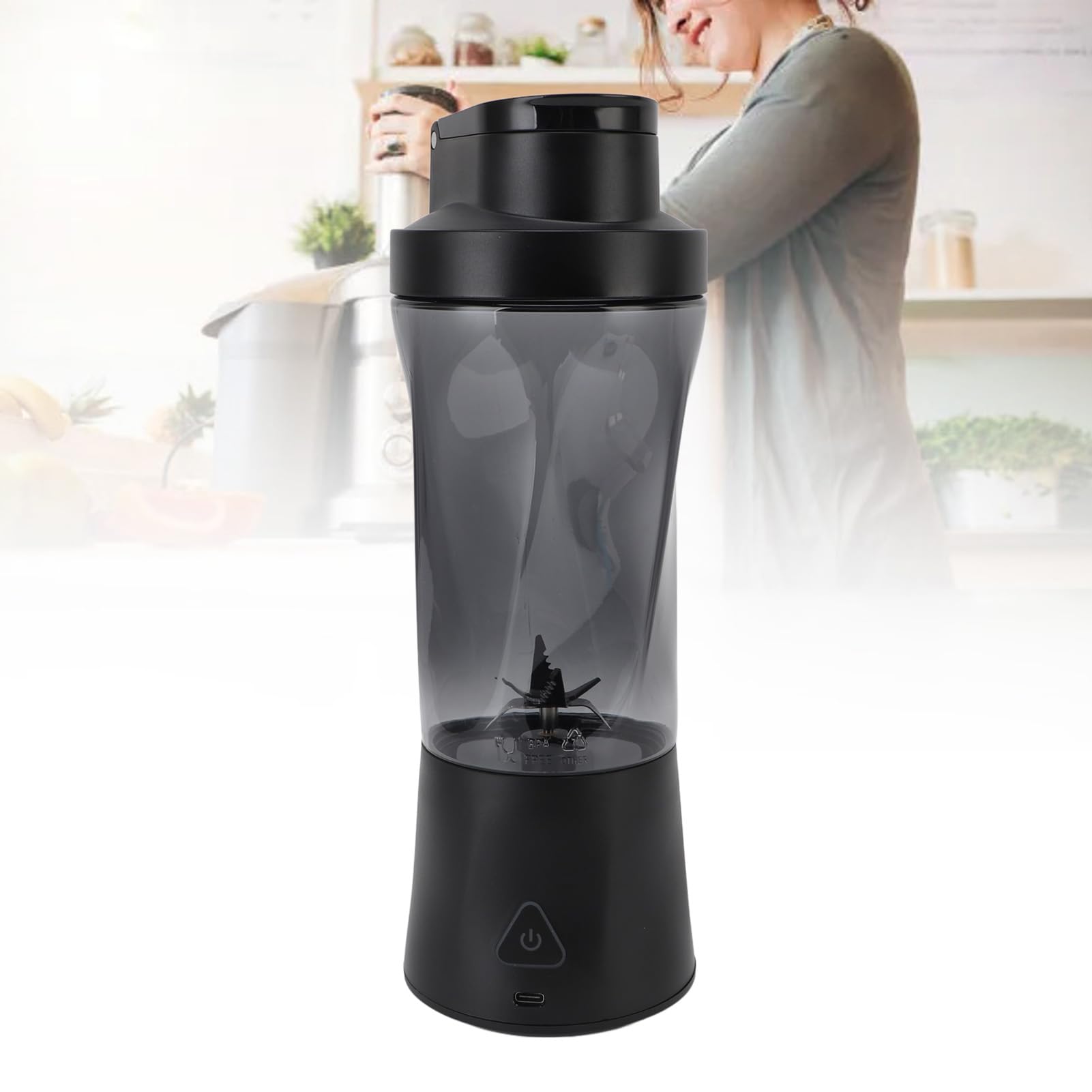 Annadue Mélangeur Personnel Rechargeable par USB, Mélangeur Portable 6000 MAh avec 6 Lames Autonettoyantes, électrique pour Smoothies et Shakes