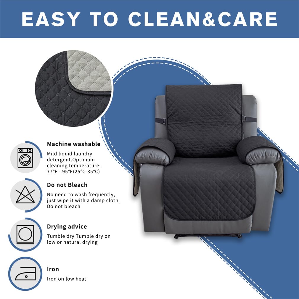 FANSU Housse de Fauteuil Relax Extensible 3 Places, Diamant Imperméable Housse de Fauteuil Relax Inclinable, Lavable Protege de Meubles pour Canapé (Noir,3 Places)