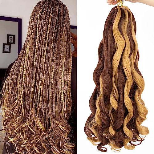 French Curly Braiding Hair 24 Inch 8 Pack Curly Braiding Hair Loose Wavy Spiral Curl Braids Hair Extension Pre Stretched for Black Women Hair Extensions(1B/27,24inch)