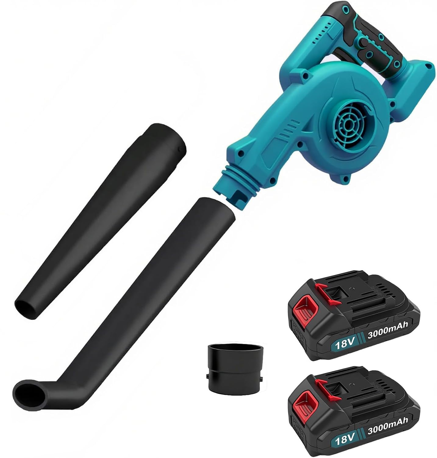 Akku Laubbläser & Staubsauger 2-in-1, mit 2X 3000mAh Akku und Ladegerät, 18V Bürstenloser Motor mit 16000 U/min, Handheld Laubsauger Multifunktional mit 3 Geschwindigkeiten