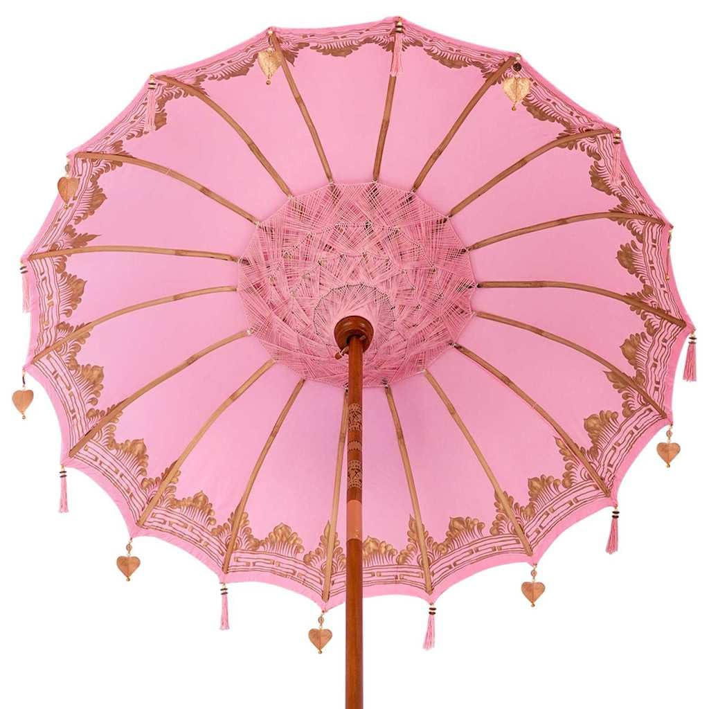 vidaXL Baliński Parasol z Bazą Różowy 185 x 185 x 260 cm, Bali Parasol, Okrągły Parasol Ogrodowy na Zewnątrz, Tropikalny Cień w Różu