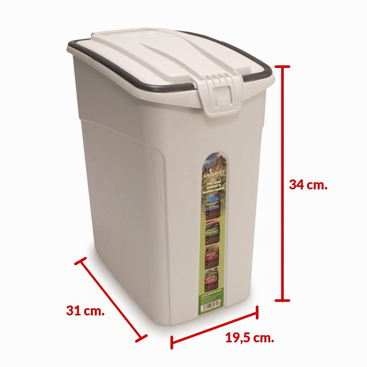 Arquivet, Conteneur hermétique pour nourriture pour chiens ou chats, jusqu'à 14 litres, 5 kg, seau pour conserver la nourriture de notre animal de compagnie, avec pelle doseuse, 19,5 x 31 x 34 cm