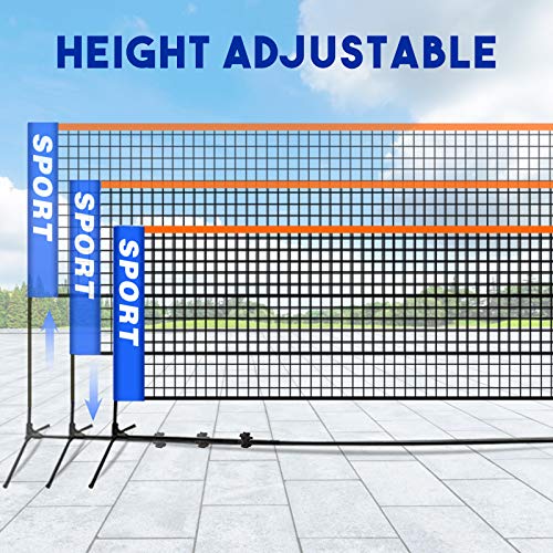14FT Portable Volleyball Net Set, Height Adjustable Nylon Badminton Net with Stand and Carry Bag, Sports Net For Indoor/Outdoor Tennis Soccer Pickleball Kids Volleyball Backyard Beach Driveway