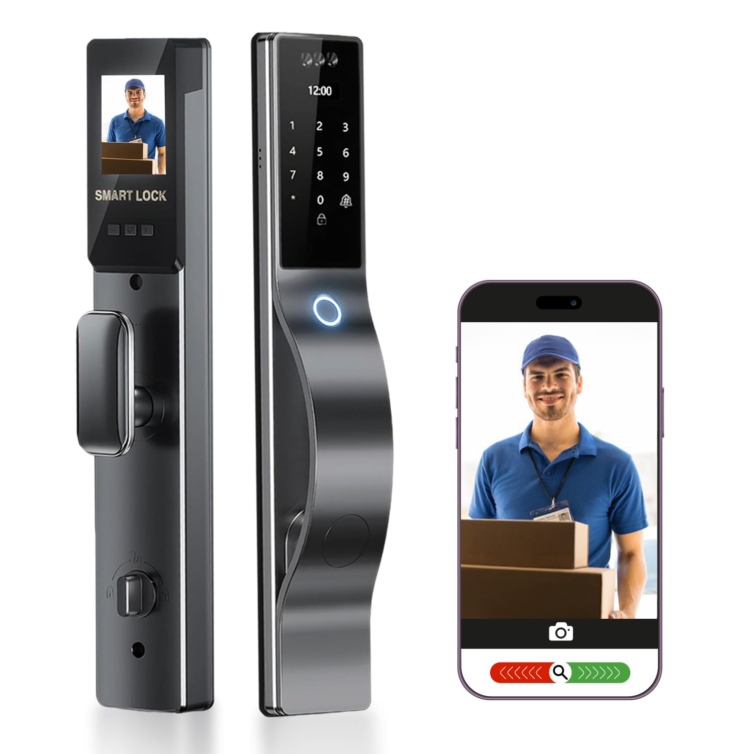 3D Face Recognition Smart Lock with HD Camera & Doorbell | Keyless Entry via Fingerprint, Passcode, IC Card, Key | WiFi Mortise Lock | Auto-Lock | App Control | Works with Wishome App