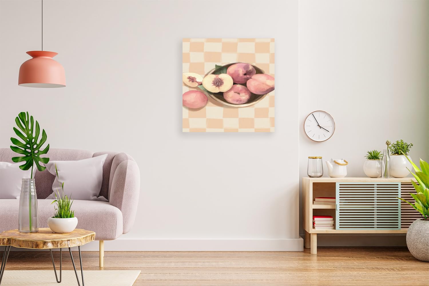 VERRE ART Printed Framed Canvas Painting for Home Decor Office Wall Studio Wall Living Room Decoration (14x14inch Wrapped) - Simply Peachy On Check