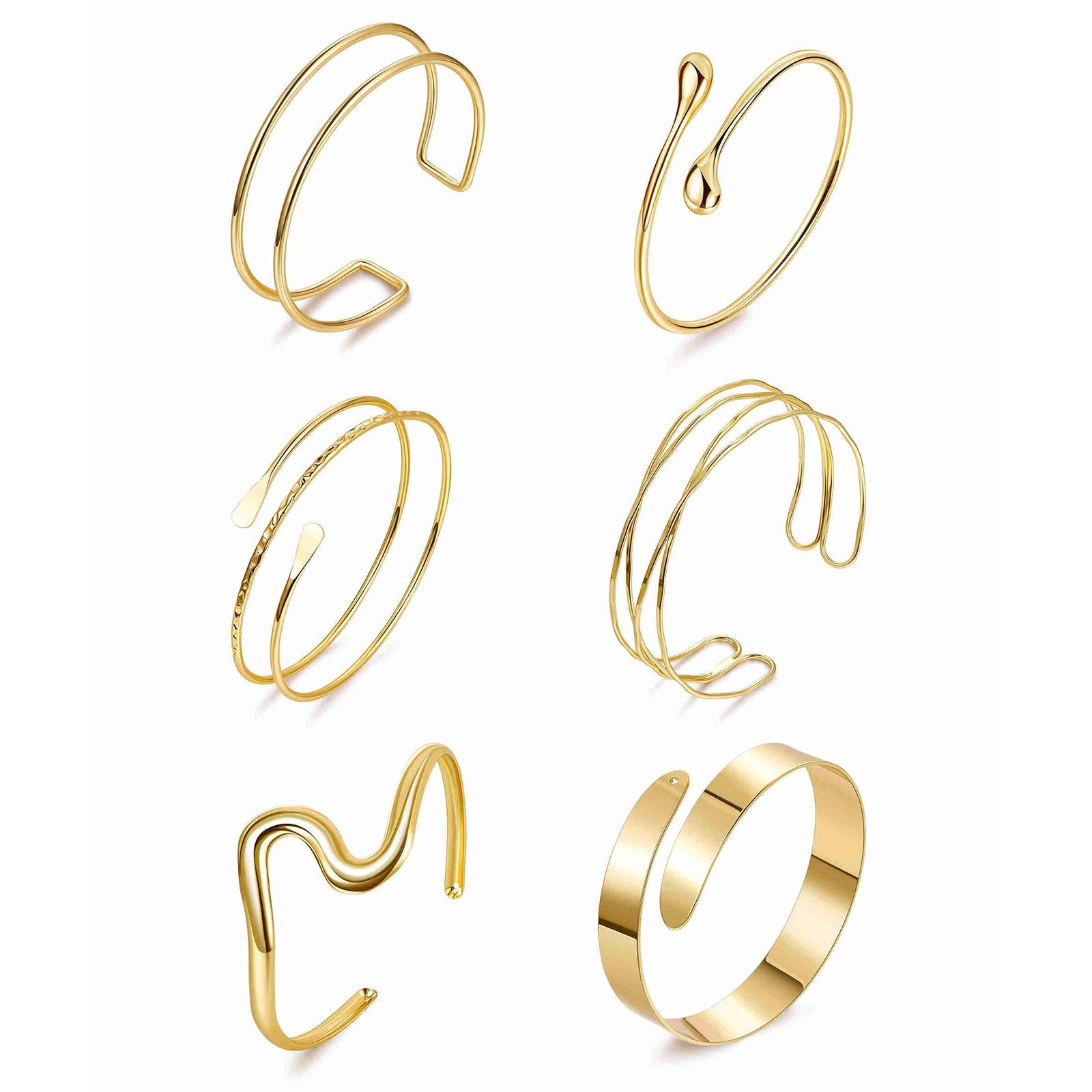 6 pulseras de brazo doradas, pulseras ajustables para bíceps, minimalista, pulsera de brazo fino, pulseras de brazo de moda, juego de pulseras doradas