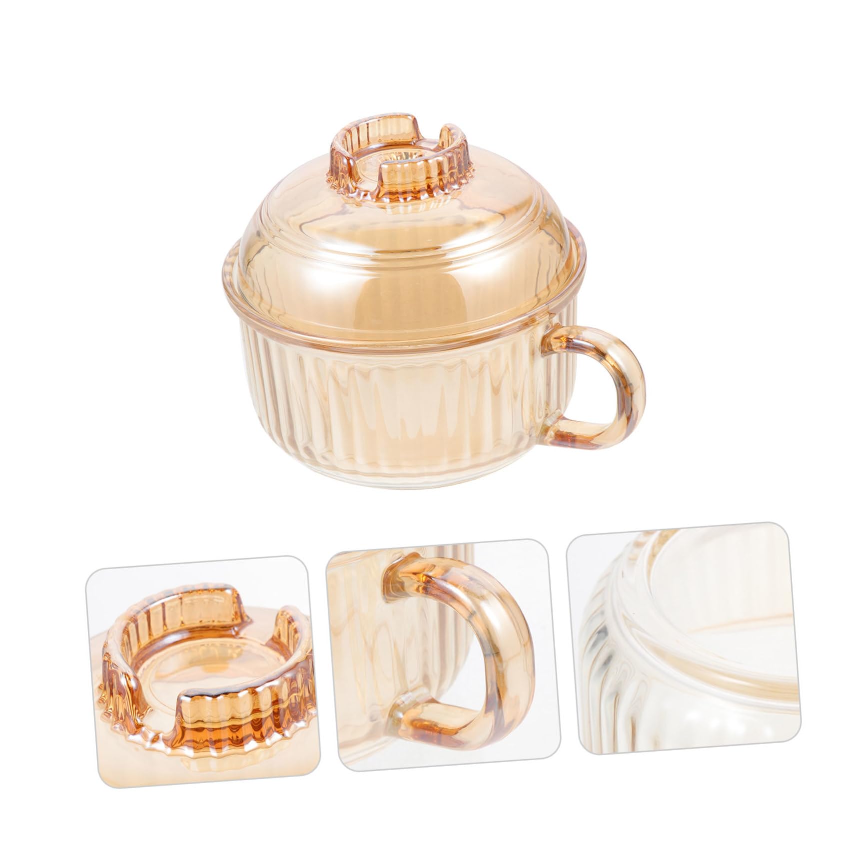 Tazón de Sopa para Ramen con Tapa y Asa 550 Ml Vidrio Ámbar Resistente al Microondas Multifunción para Cocina y Mesa Hogar Restaurante Juego de 1 Unidad