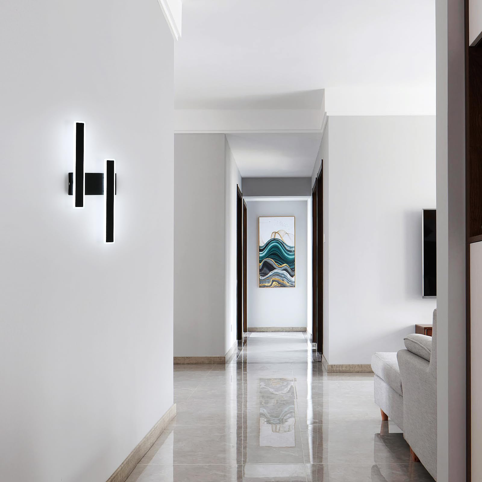 DELIPOP Aplique LED de Pared Interior, 32W 3600LM Lámpara de Pared Moderna 6500K, Negro Iluminación Luz pared Interior para Sala de Estar Dormitorio Escaleras Pasillo