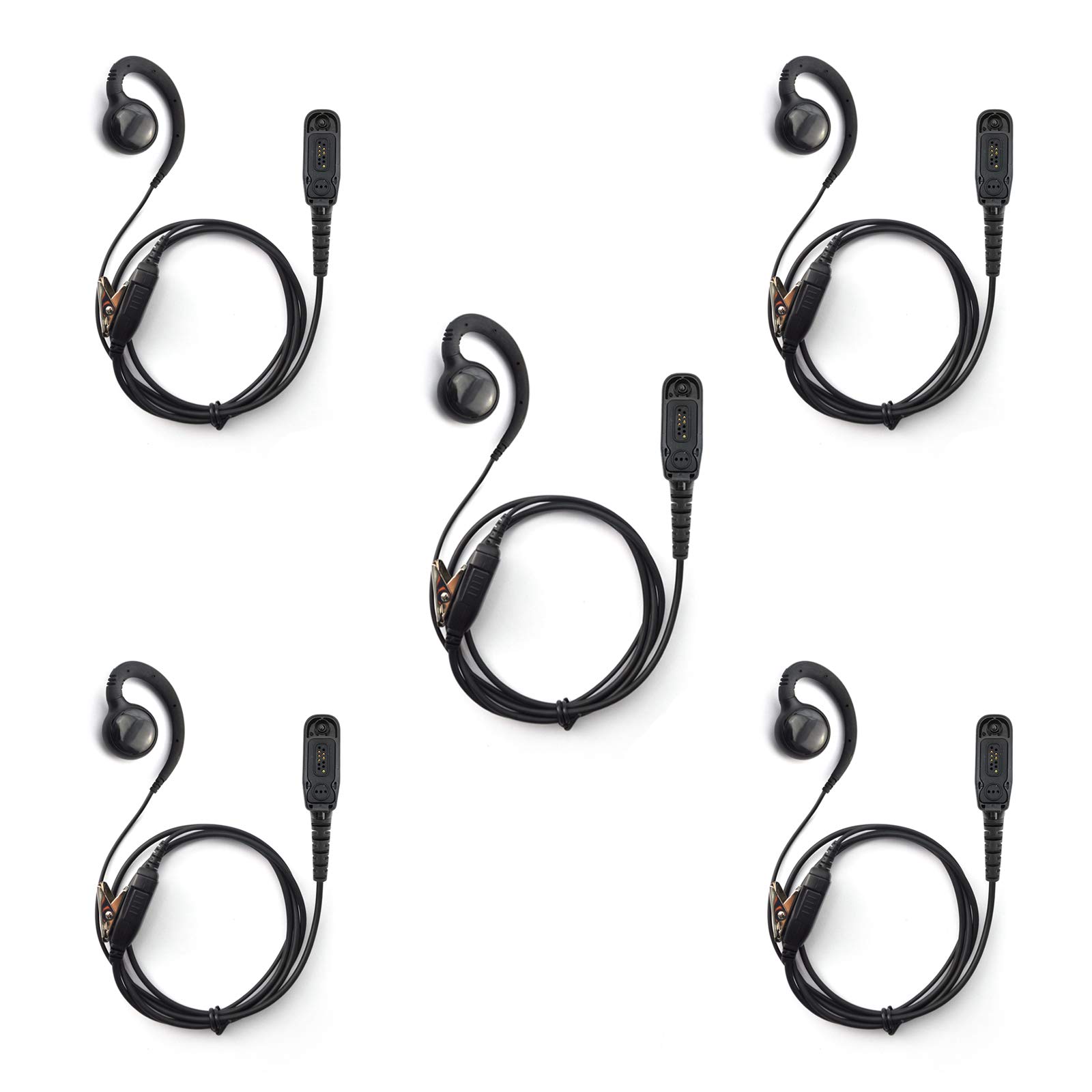 PROMAXPOWER [5-Pack] C-Shape Swivel Earpiece Headset with PTT Button & Microphone Compatible with Motorola Two-Way Radios XPR7350e, XPR7550, XPR7580, XiR-P8268, MTP850, APX900, APX4000