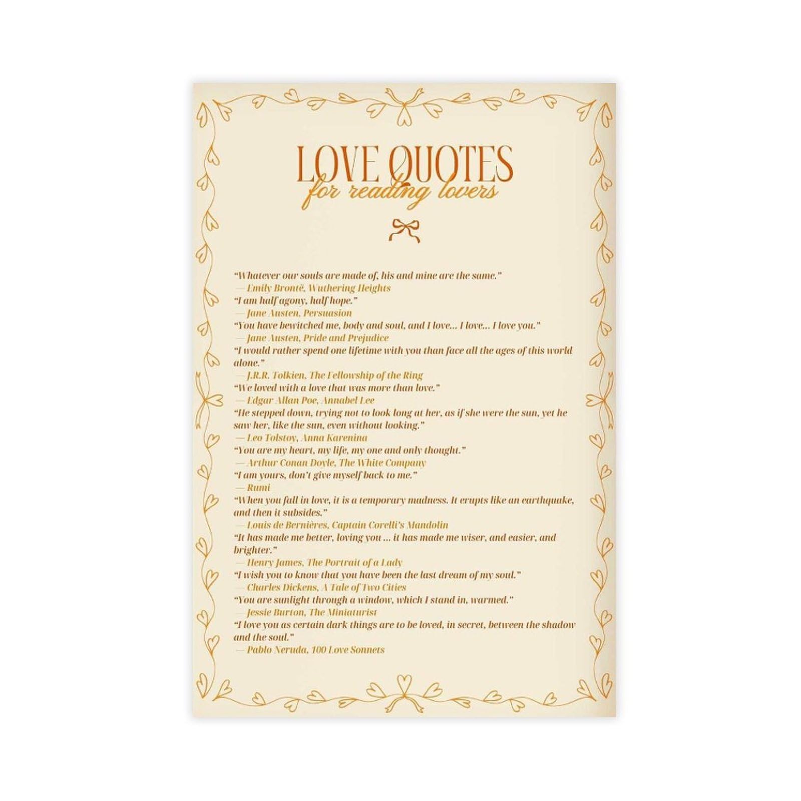ACFTAIN Libros de citas de amor para amantes de la literatura romántica, novelas clásicas, citas de lectura, lienzo, pósteres e impresiones estéticas para habitación, dormitorio, oficina, decoración