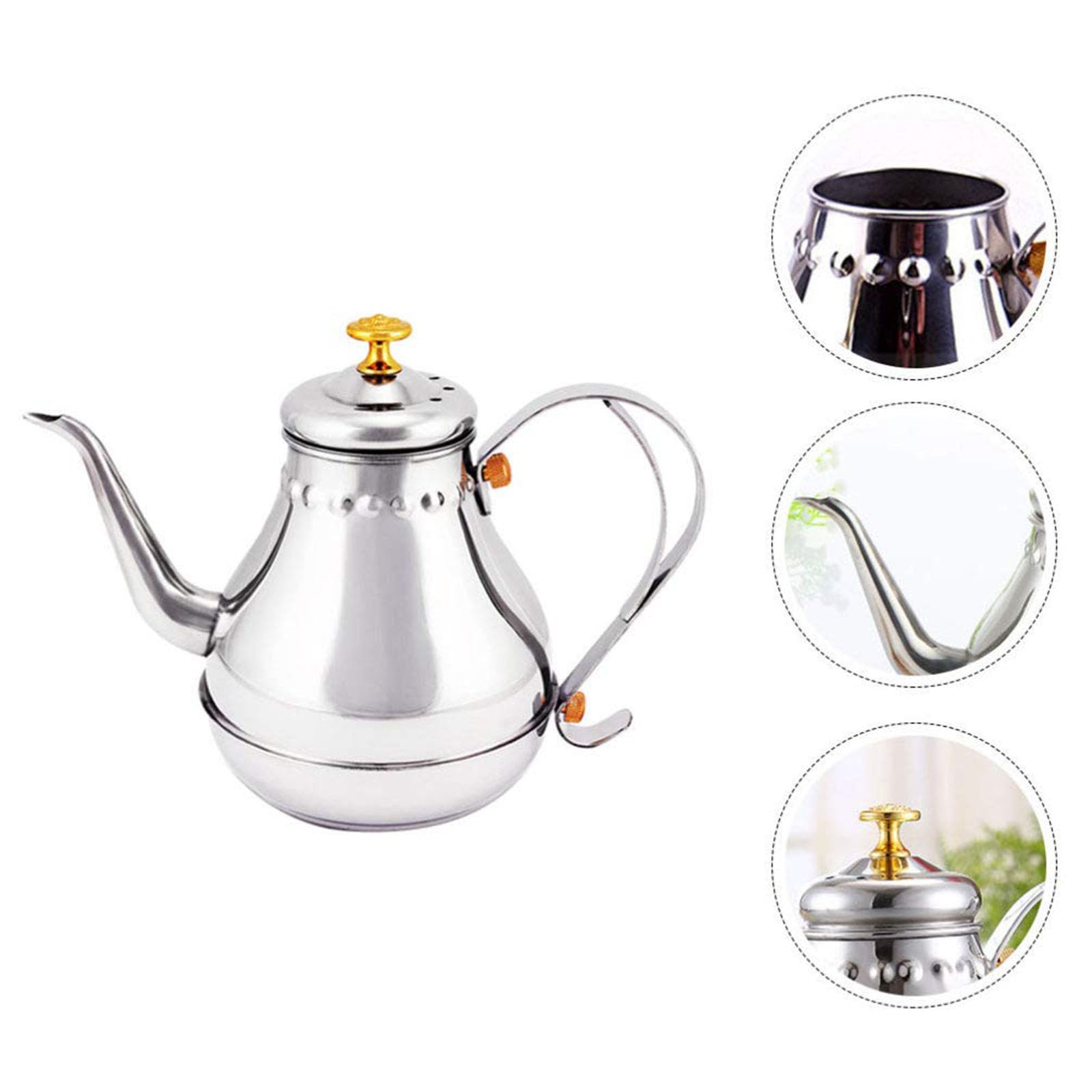 JTBDWOSK 1. 8L Tea Kettle Stainless Steel Teapot Long Swan Neck Coat Pot Over Teapot Mouth Pour Out Sieve for Stove Induction Pour,Silver - Image 2