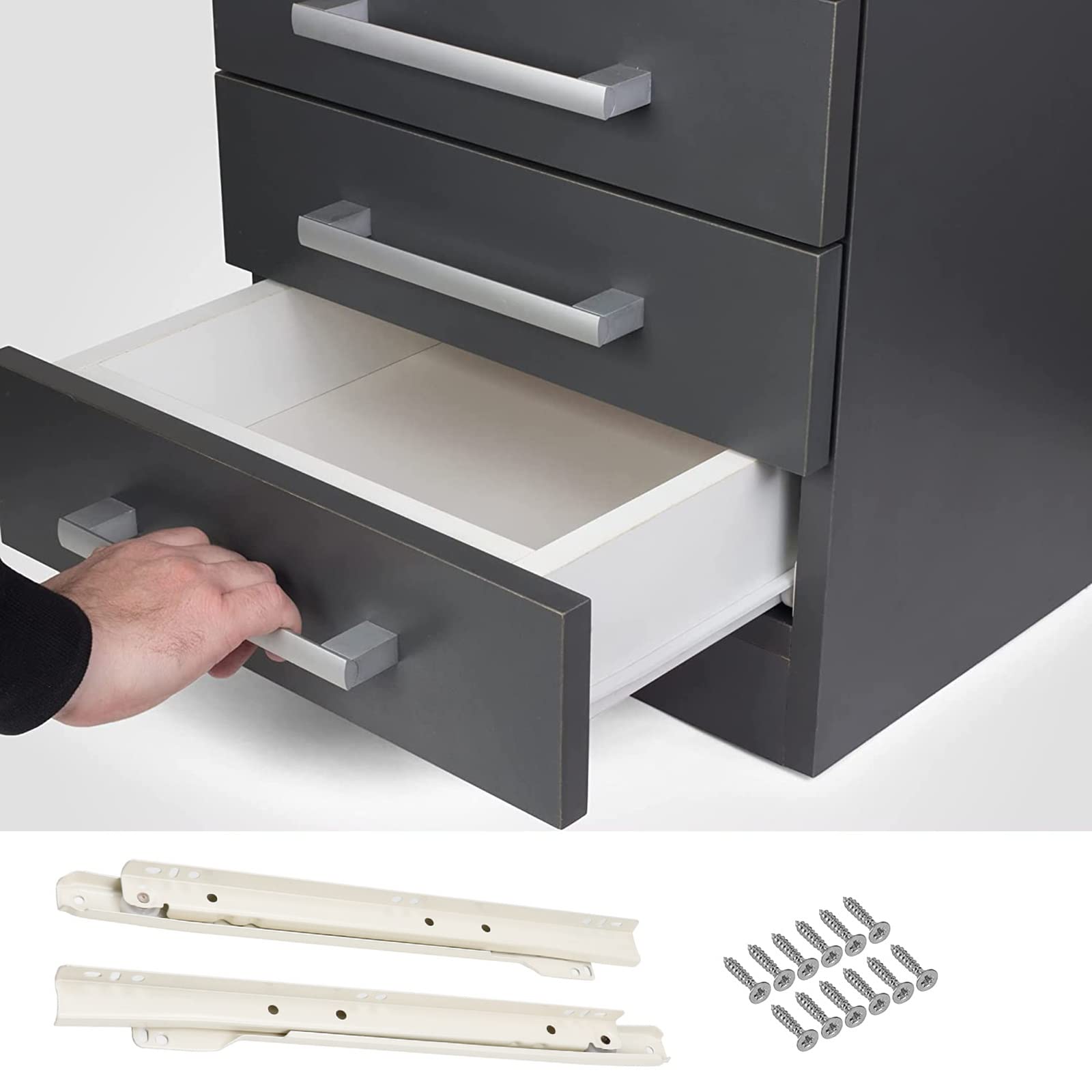 Guías para cajones de gabinetes 1 par de guías for cajones de cocina, guías for cajones de extensión completa de 2 sesiones, 10-22 pulgadas, capacidad de carga de 110 libras, for escritorio de computa