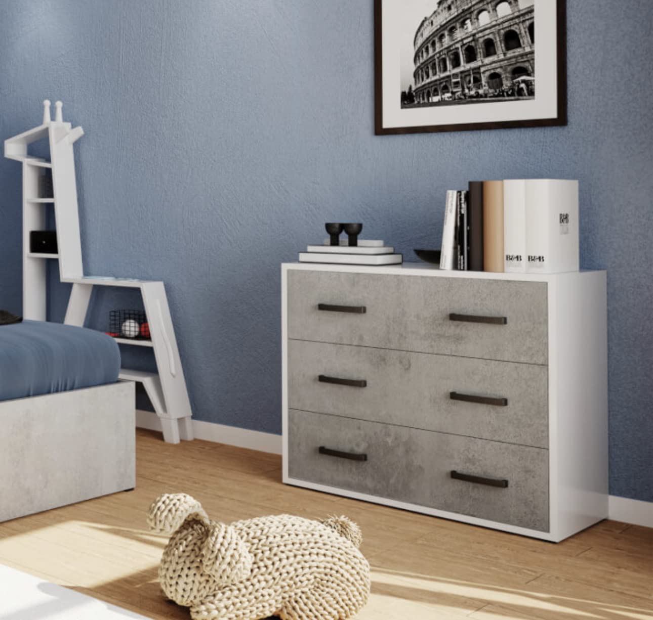 Commode COMO béton à tiroir renforcé et rails métalliques pour optimiser le rangement de chambre