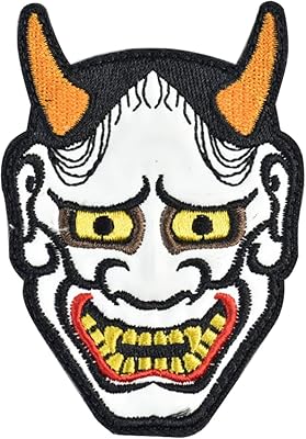 JFFCESTORE Funny Kabuki Demon Morale Tactical Patch Embroidery Morale Patch Hook Backed Emblem (Kabuki Demon)