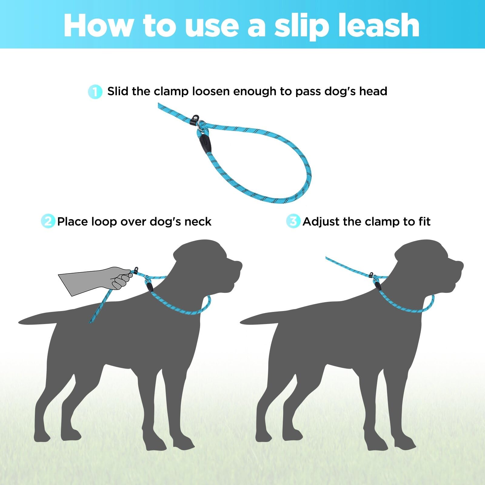 Loutep Slip Lead For Dogs-1.8m Long Rope Dog Leash With Reflective Stitching Slip On Easily With No Collar Or Harness Needed Anti-Choke Dog Slip Lead Ideal For Small Puppy Large & Medium Dogs Training - Image 4