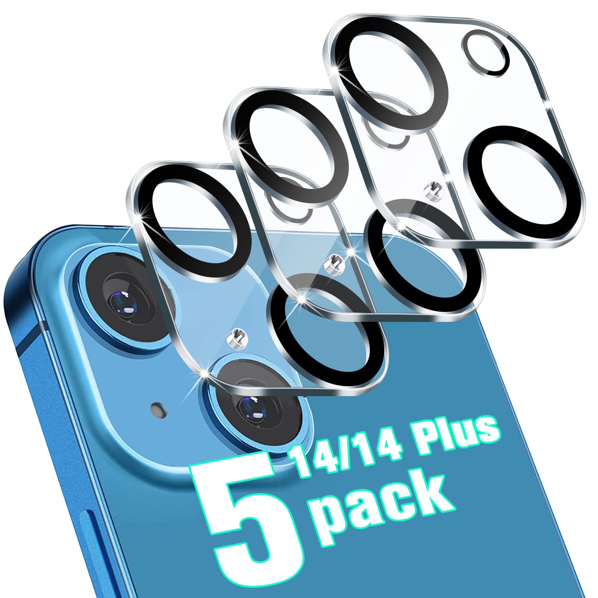 Photo 1 of **NON REFUNDABLE**
**BUNDLE OF 3** 5 Pack Ouyetu Designed for iPhone 14+ Plus Camera Lens tector Glass, Designed for iPhone 14 Glass Camera Lens tector, 9H Tempered Glass, Night Shooting Mode, Case Friendly, High Definition iphone 14,iphone 14 Plus camera