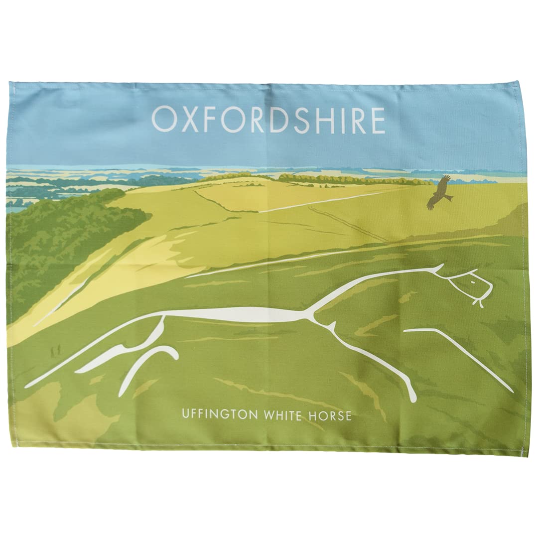 Town Towels White,Green,Red Oxfordshire - Uffington White Horse Tea Towel