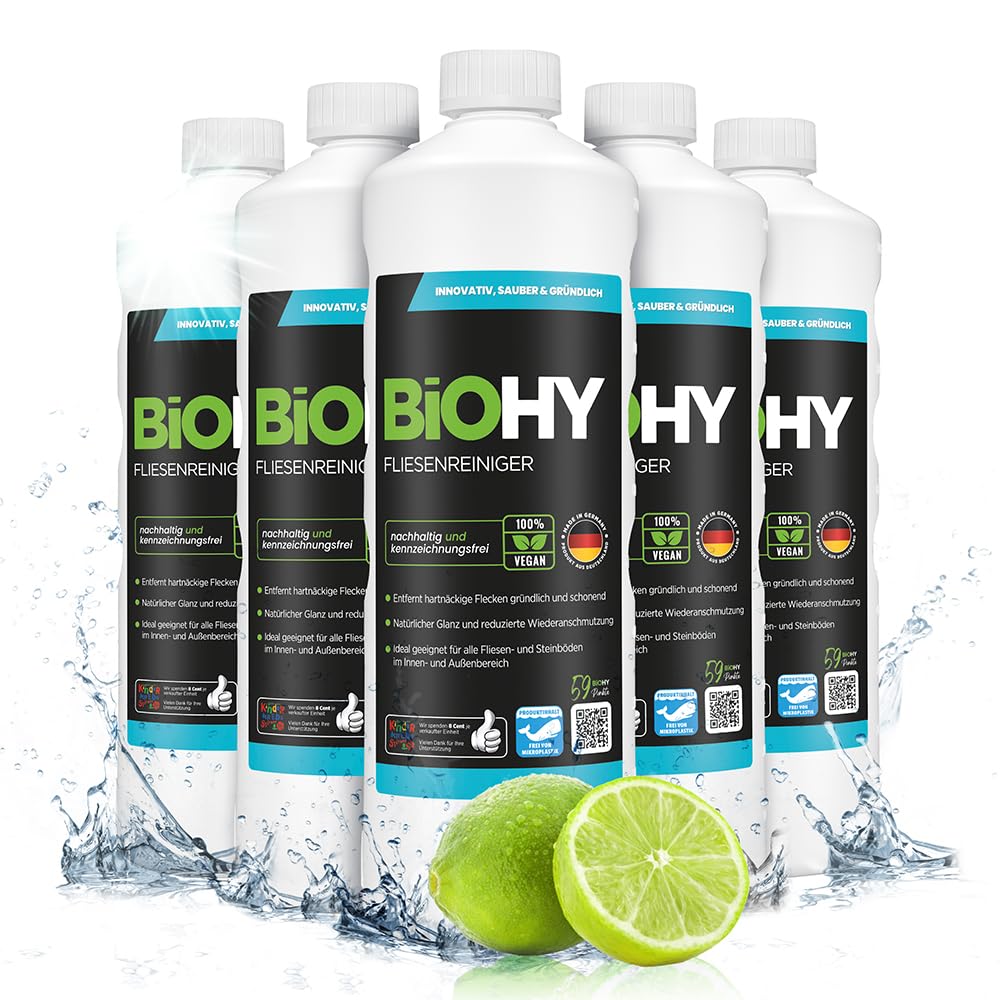 BiOHY Limpiador de azulejos (6 botellas de 1 litro) | especialmente desarrollado para suelos de piedra y baldosas, deja una capa de brillo repelente a la suciedad (Fliesenreiniger)