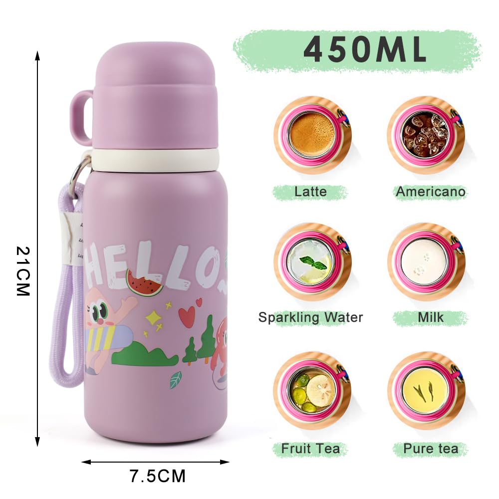 Thermoskanne Für Baby Unterwegs – 450 Ml, 2-in-1 Mit Becher & Sieb, Edelstahl, 6-12h Isolierung