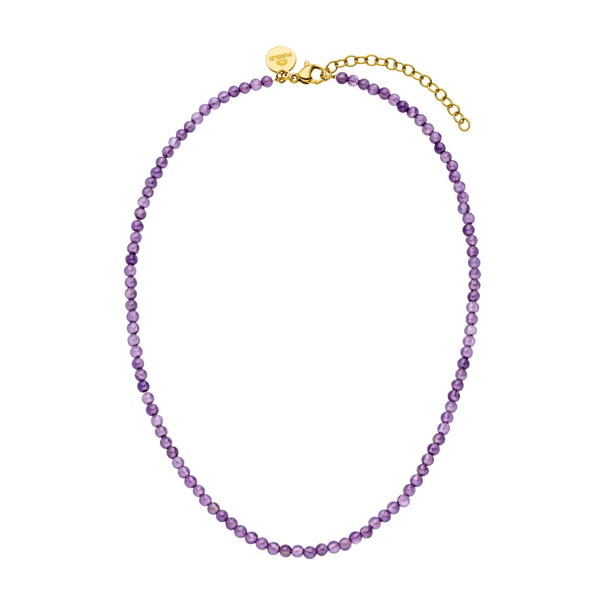 Collana 5 Perle Ametista 8 Mm. Catena IN Acciaio Dorato Inossidabile Donne 3665425453359