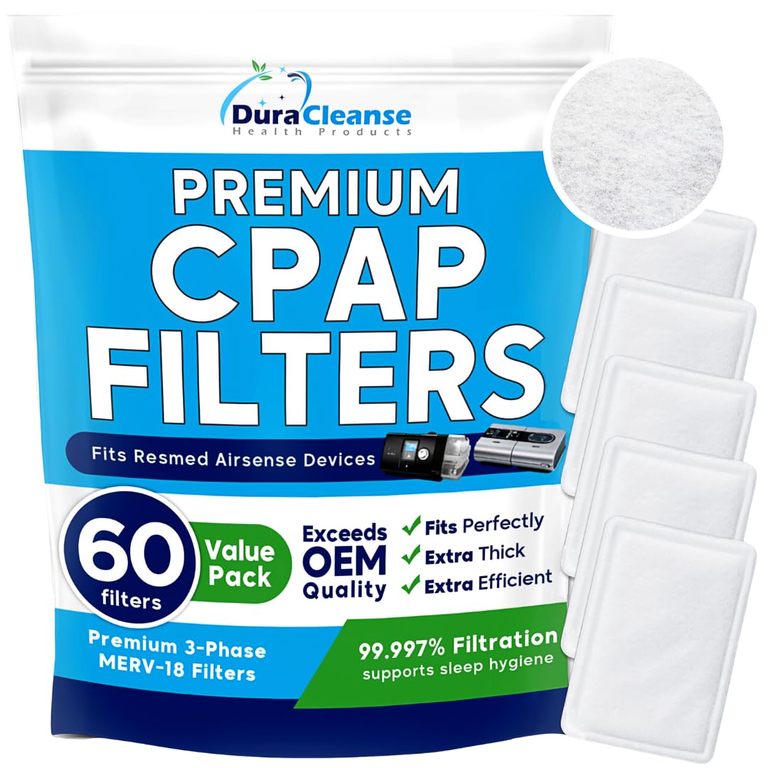Dura Cleanse CPAP Filters - 60-Pack Premium Replacement Filters for ResMed AirSense 10, Aircurve 10, S9 Machines - Meets OEM Filter Requirements for