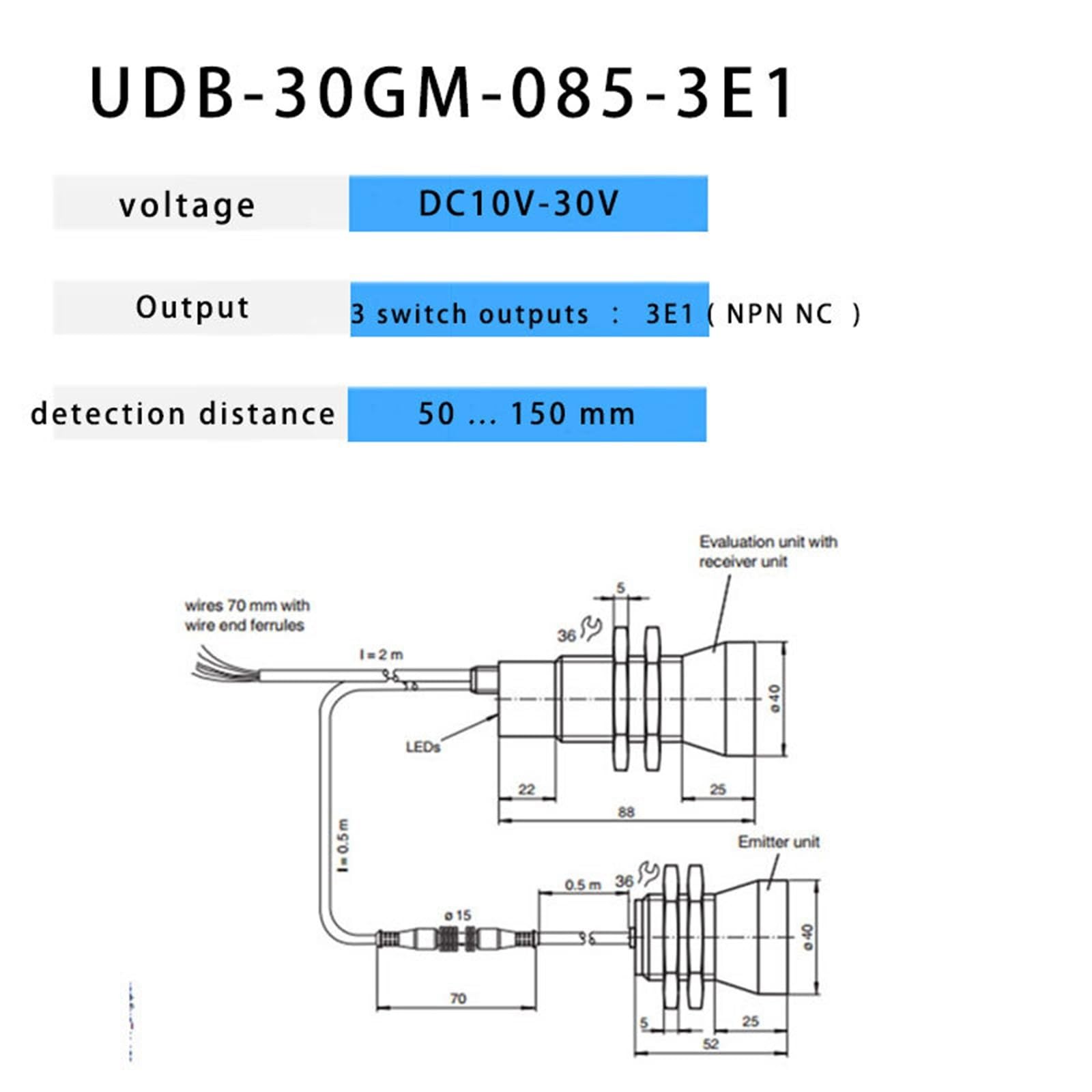 M30 Ultraschall-Einschicht- und Doppelschicht-Erkennungssensor, Verschiebungsschalter, Mengenausgang 80 mm(NPN NC)