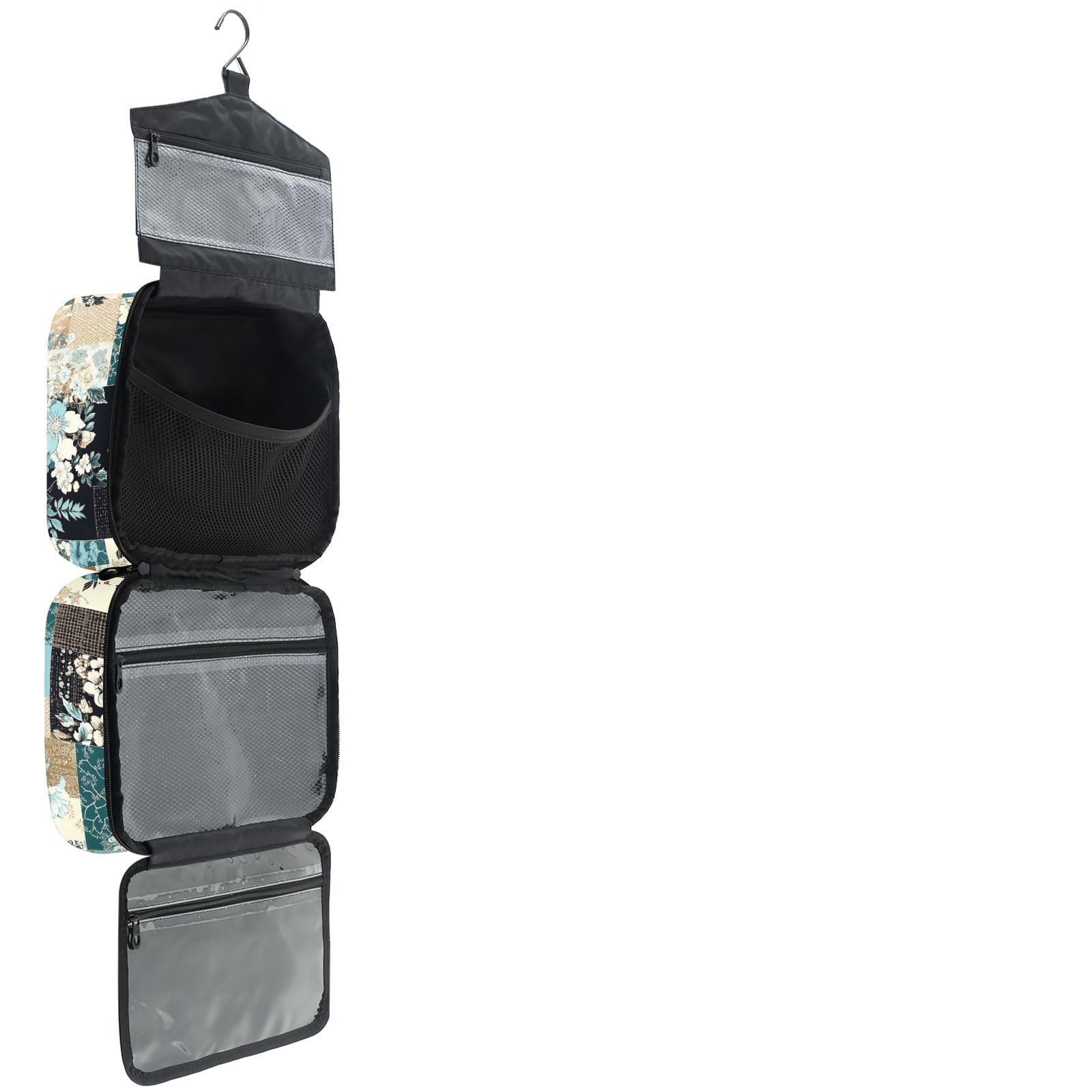 YNNALE Sewing Supply Organizer Bag, Japanese-style Aqua Brown Floral Portable Sewing Bags with Pockets&Hanger, Sewing Storage Box Case for Sew Supplies/Kit/Tools/Accessories (BAG ONLY)