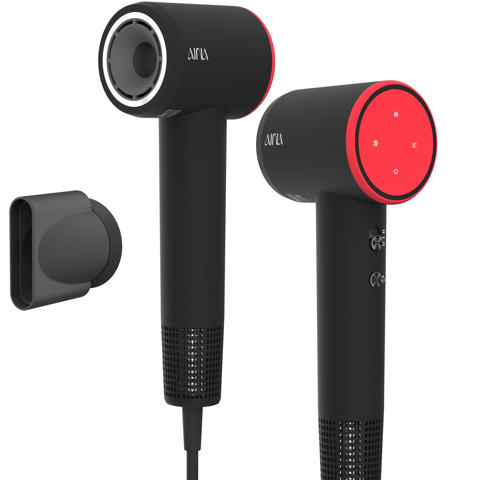 AINA secador pelo profesional secador de pelo, motor sin escobillas - 110,000 RPM secador pelo ionico viaje talla,accesorios magnéticos(Rojo clásico)