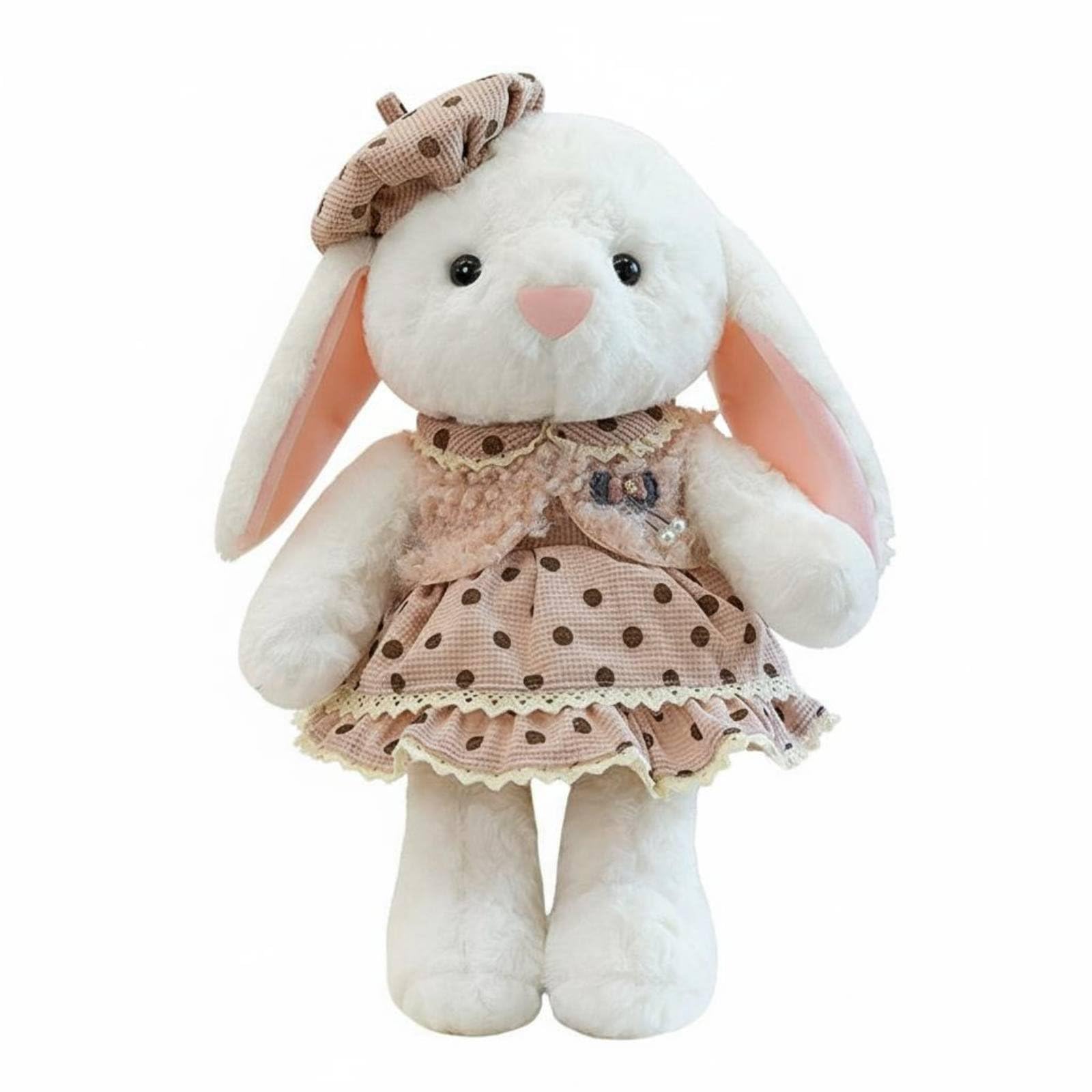 Qianly Cappello Berretto Ragazza Bambola Coniglio Peluche Pupazzo Giocattolo con Gonna E Pizzo Tessuto Morbido Imbottitura Cotone PP Adatto per Regalo, Rosa, 60CM