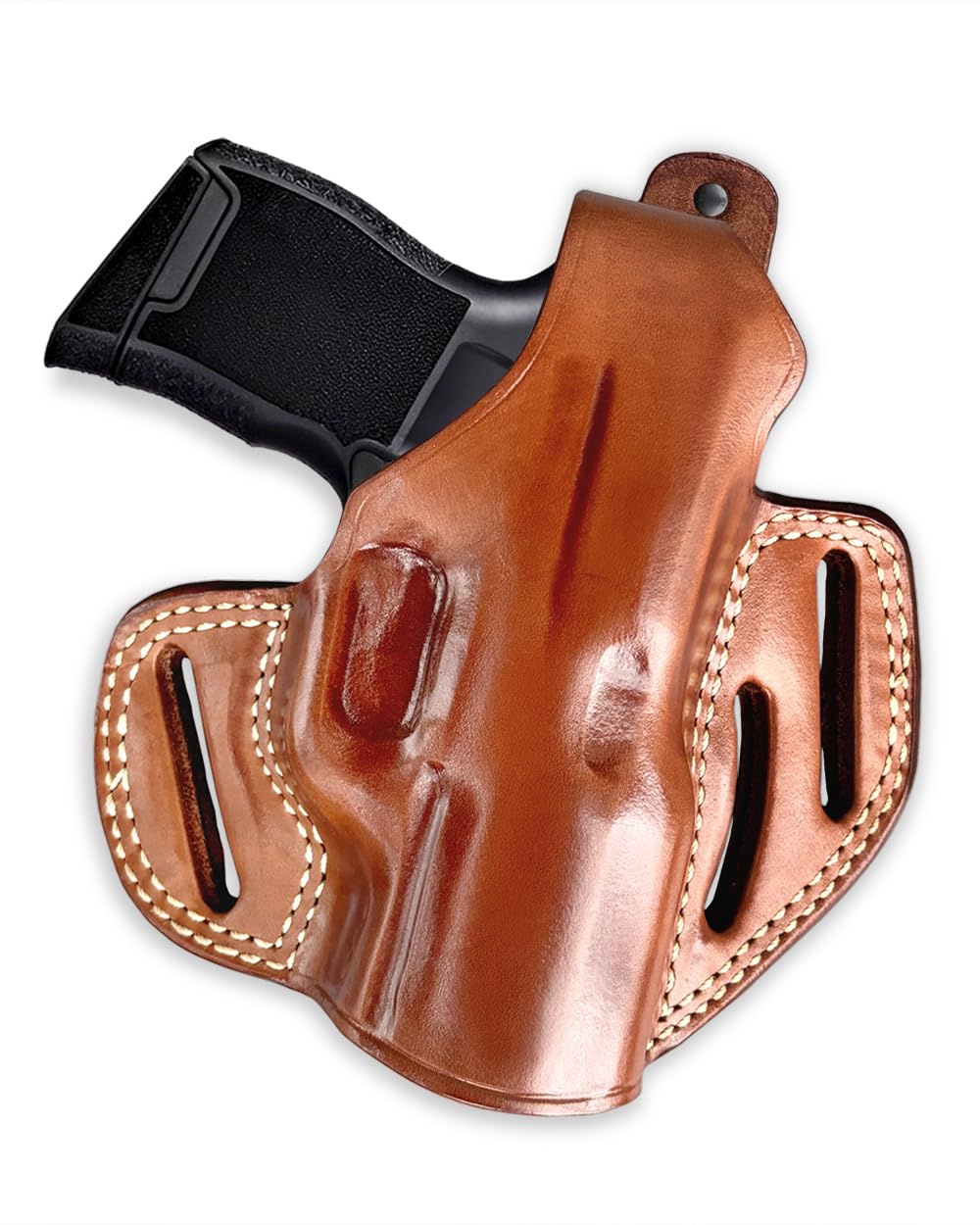 Sponsored Ad - Premium Leather OWB Three Slot Pancake Holster with Thumb Break Fits, Sigg P365 Micro Compact 3.1" Barrel, Right Hand Draw, Brown Color #1329#
