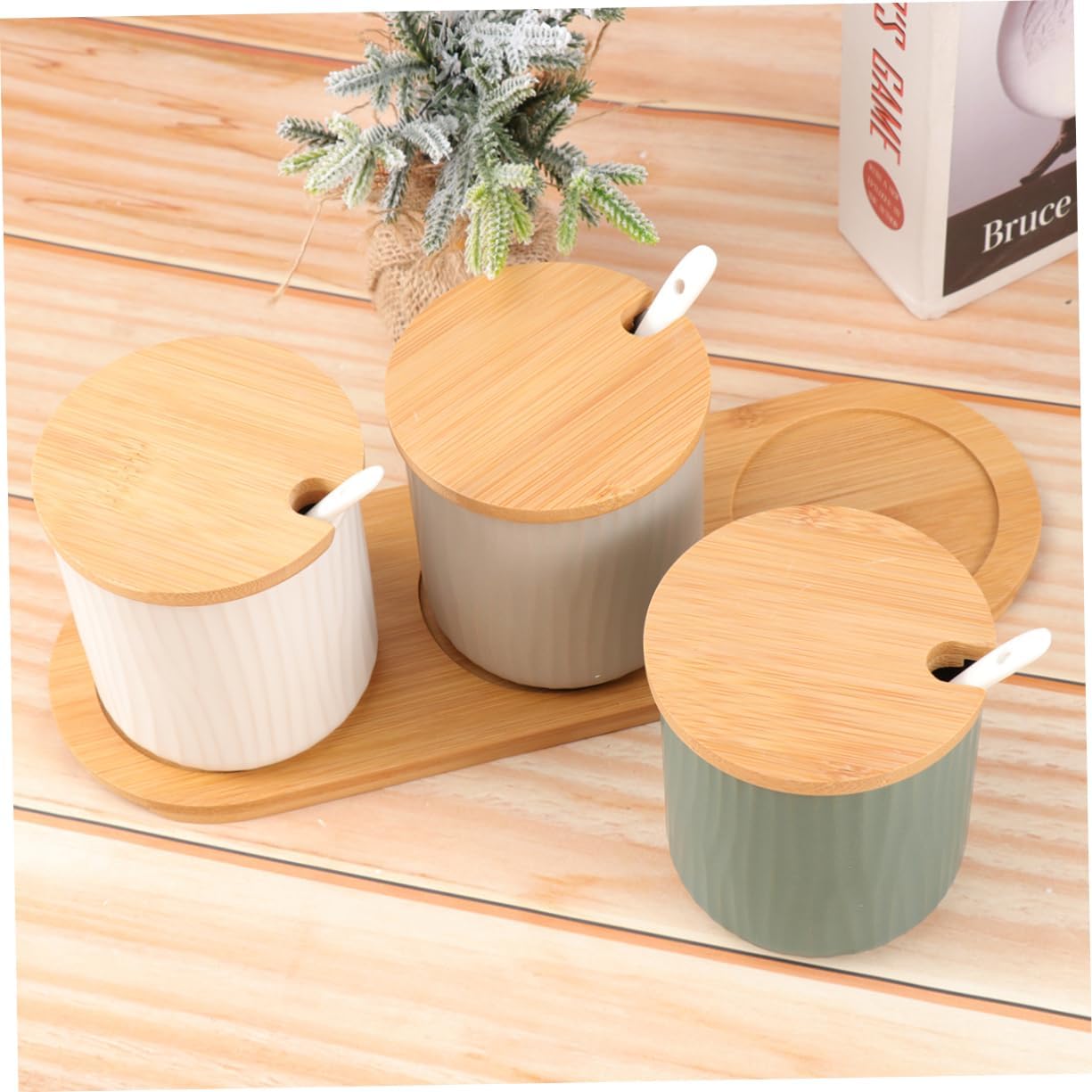 ABOOFAN Nordic Style Ceramic Spice Jar Set Airtight Lids Condiment for Salt Pepper Sugar Storage