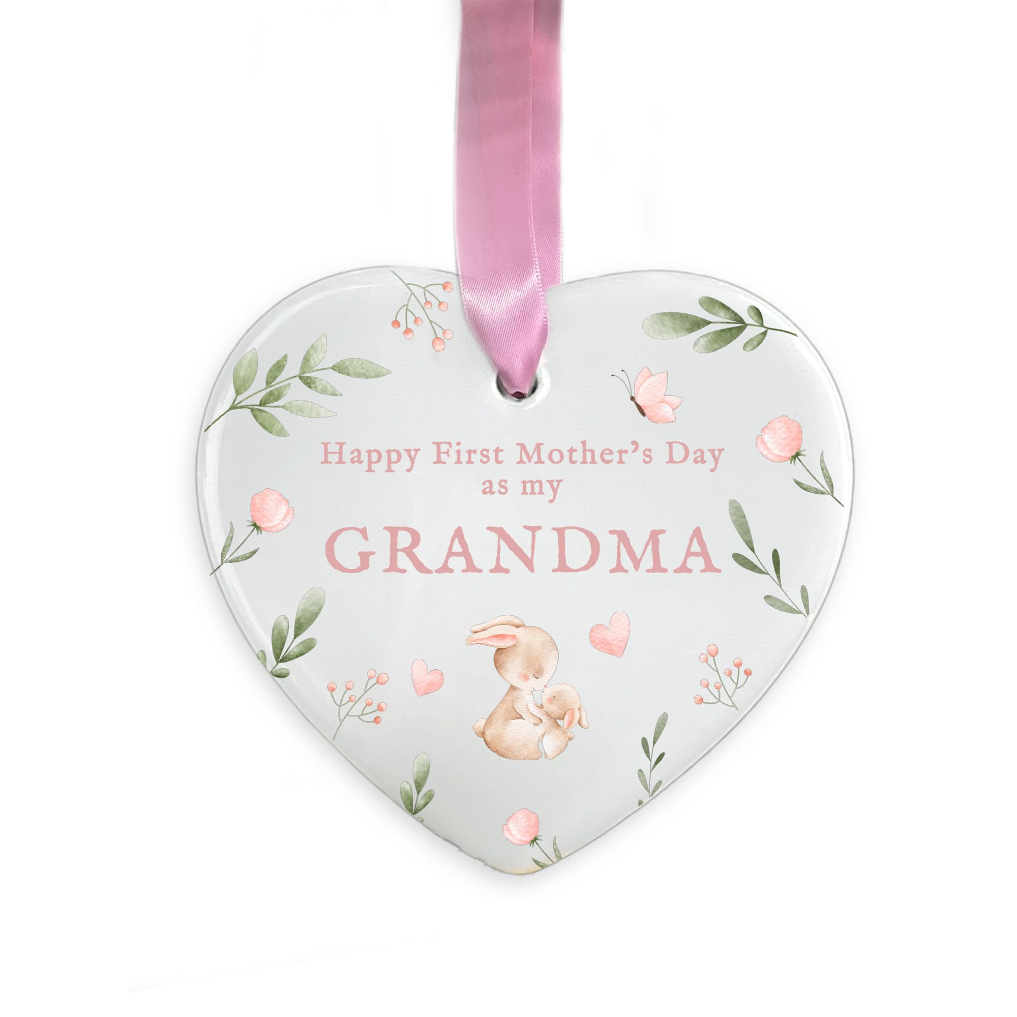 First Mother’s Day Grandma Ornament, Ceramic Hanging Decoration, 1st for Nana, Granny, New Grandma Keepsake Gift (Heart)