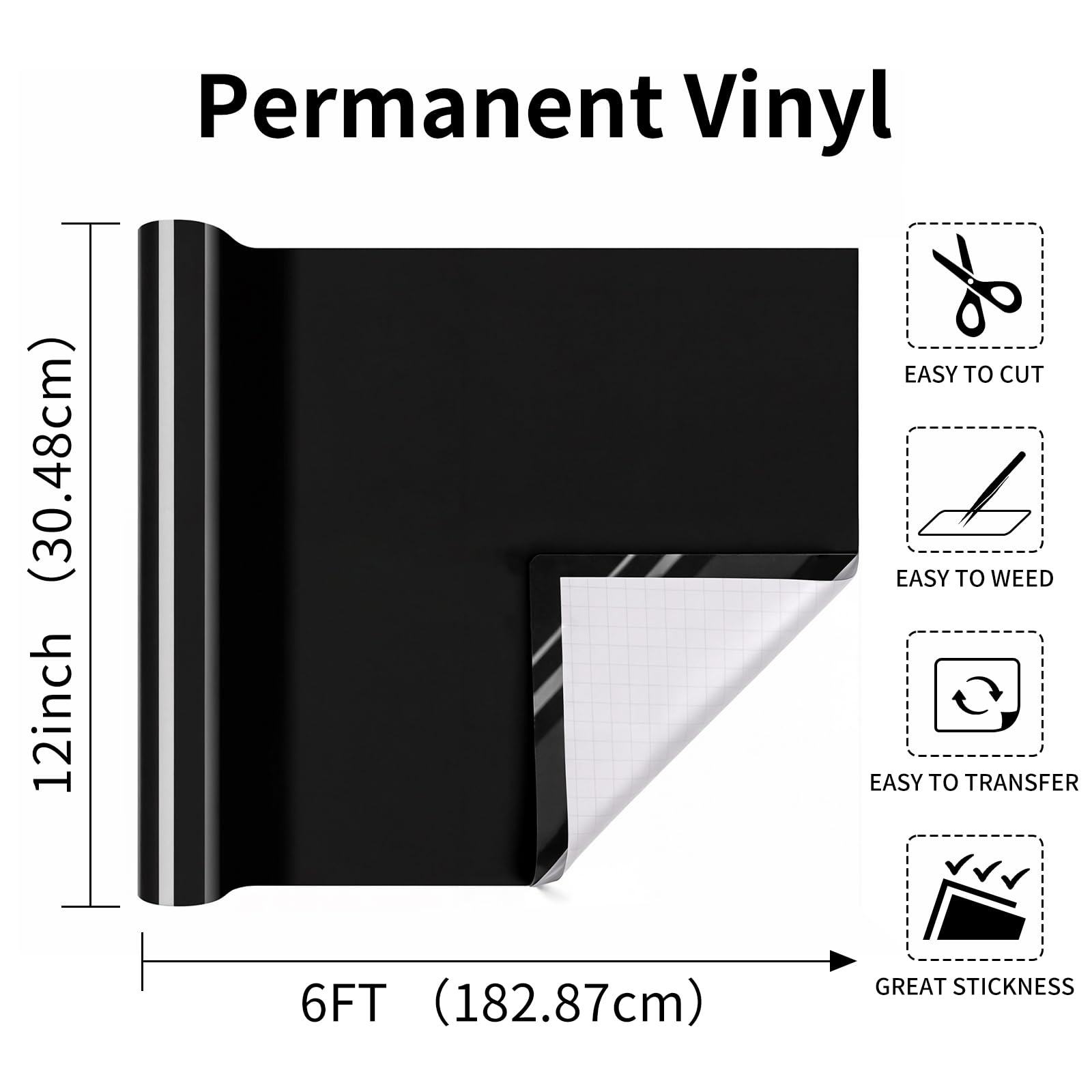 Prime Vinyl Permanent Vinyl, 12" x 6ft Black Vinyl Roll for Cricut Black Permanent Vinyl for DIY Crafting Home Decoration - Image 2