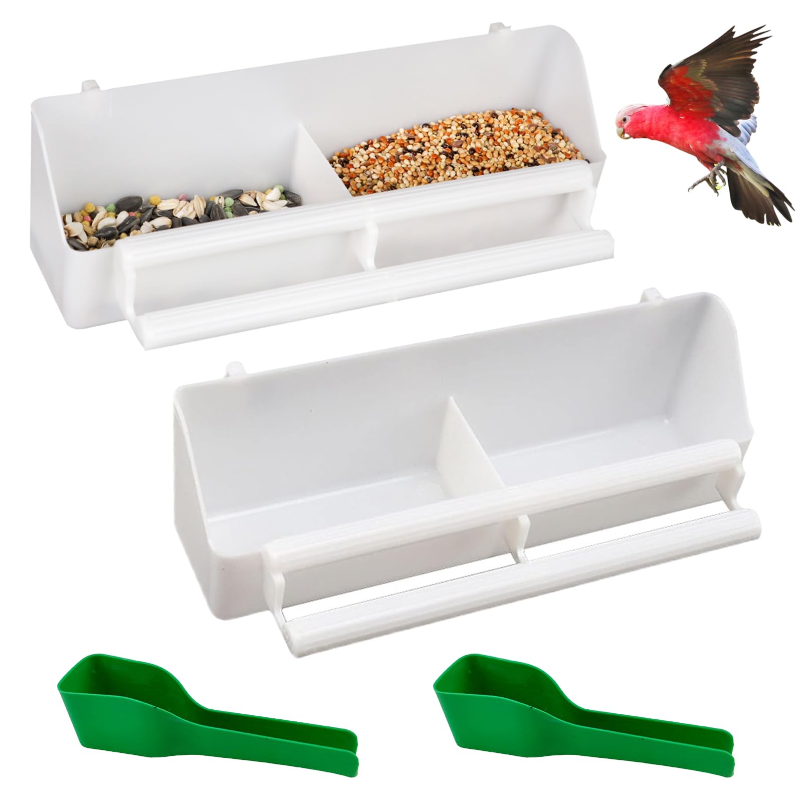 Ksvaye 2 Piezas Comedero Pajaros, Comederos para Pajaros, Comedero de Comida para Pájaros Dispensador Comida Pajaros Comederos Canarios de Plástico con 2 Cuchara de Comida