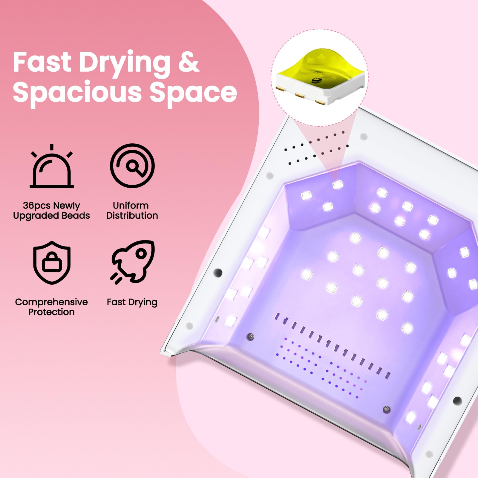 NAILGIRLS 150W Lampe à Ongles UV LED Sans Fil-Machine à Ongles Professionnelle de Salon à Durcissement Rapide avec 36 perles, Rechargeable pour L'utilisation à la Maison et au Salon