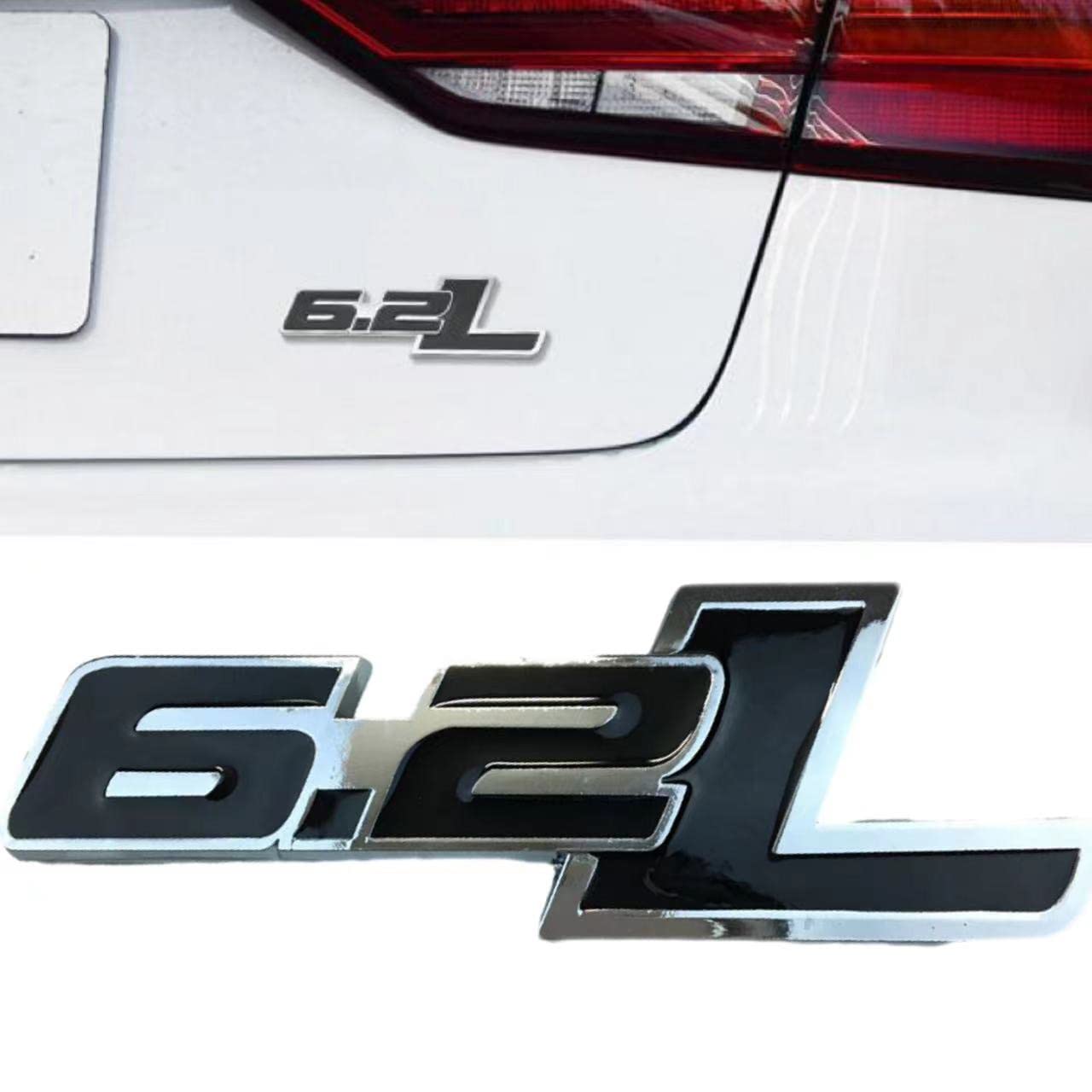 2X New 6.2L Emblems 3D Hood Badge Logo Compatible for Silverado 1500 2500HD (Glossy Black)