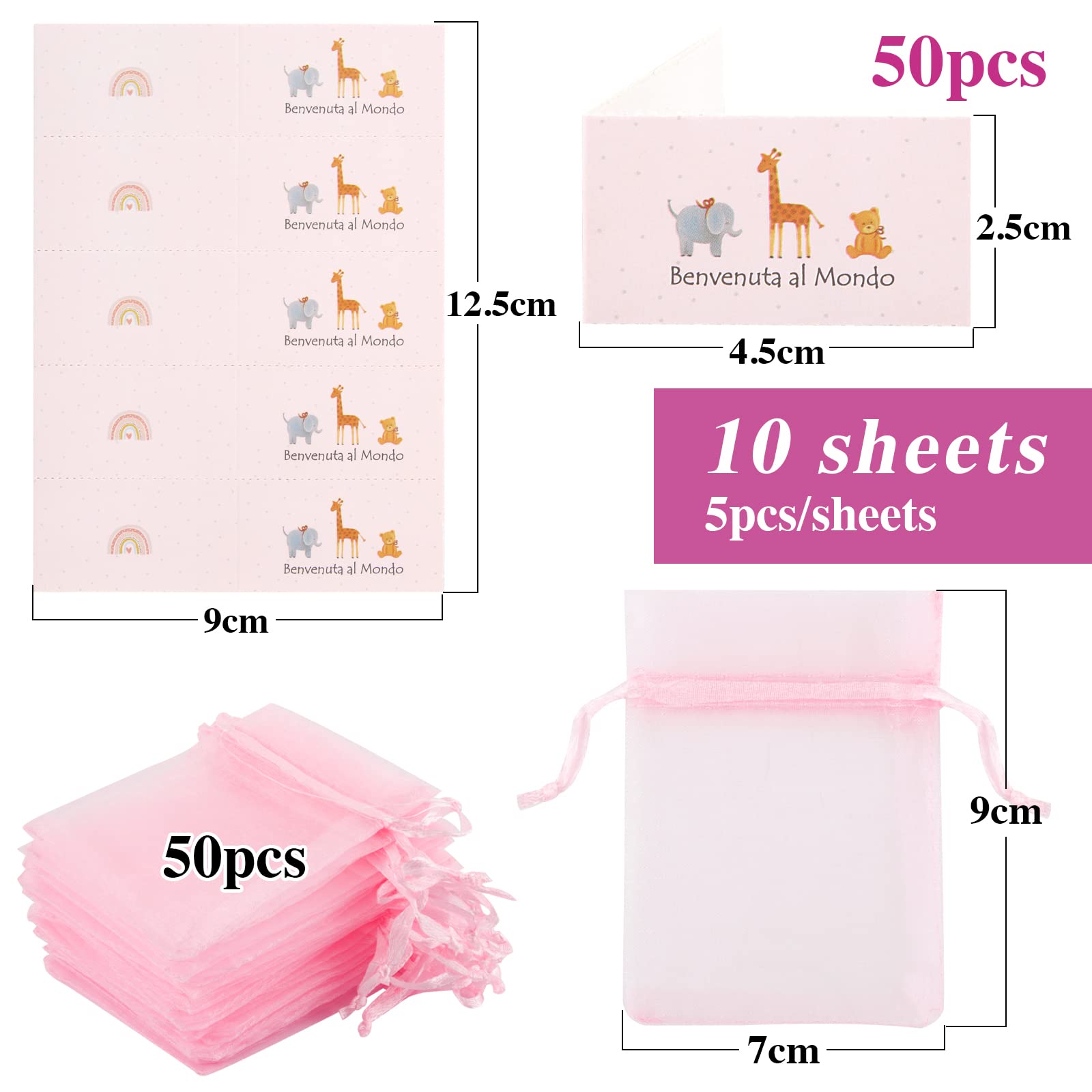 C.X.Y. 50pz Portaconfetti Casa Casetta Welcome Baby Bomboniere Nascita Battesimo Cartoncino Nastro compreso (Blu