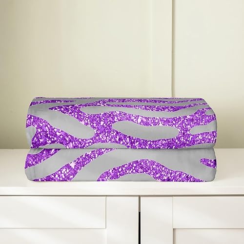 Miniatura 4 de Manta con estampado de animales morados de 40 x 50 pulgadas, manta con estampado de cebra con purpurina para niñas y mujeres, manta de forro polar