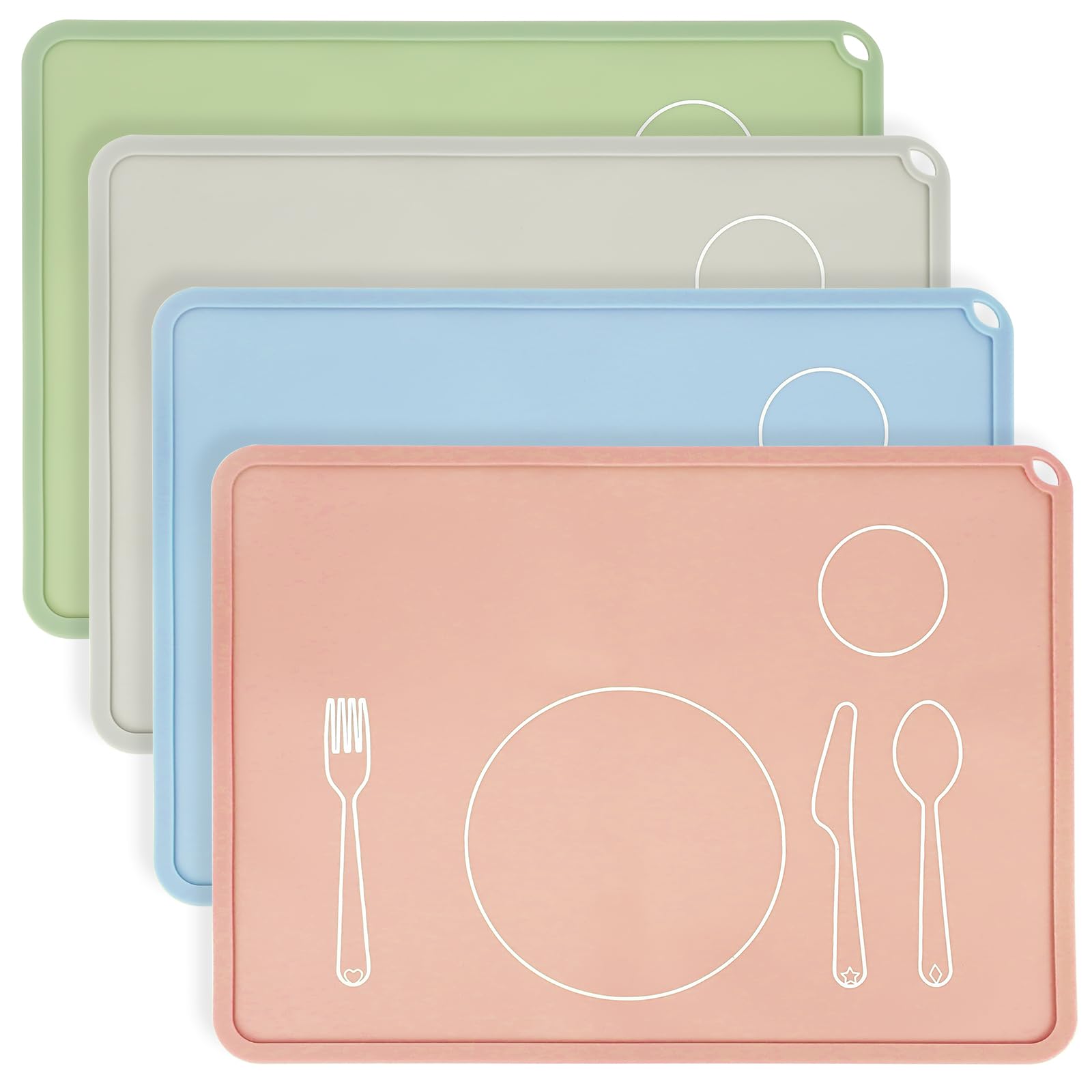 4 tovagliette Montessori in silicone antiscivolo, 40,6 x 30,5 cm, per mangiare, per mangiare, per tavolo da pranzo, imparare, viaggiare, cucina