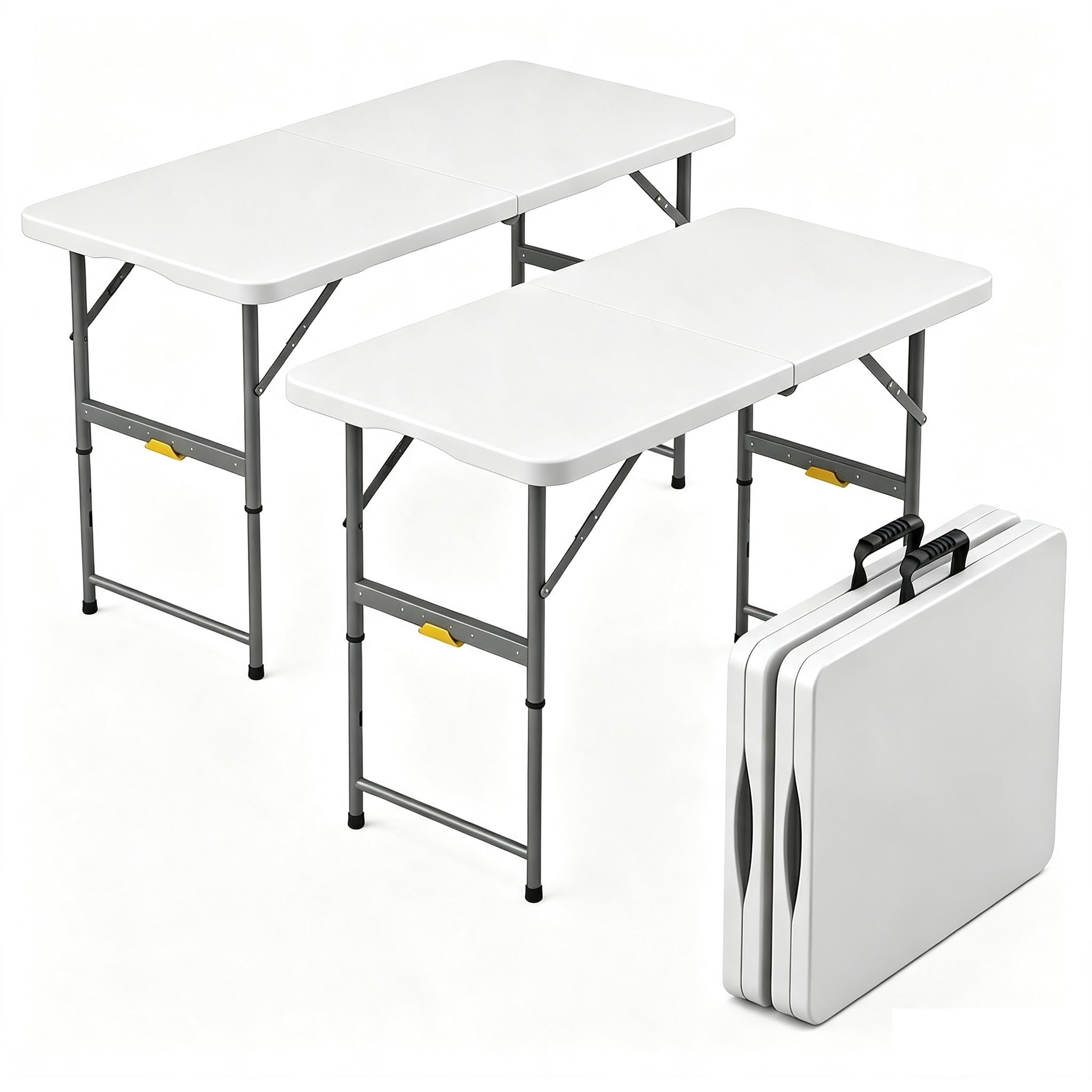 4 Foot Folding Table,4-Height Adjustable Card Table,2Pack, White
