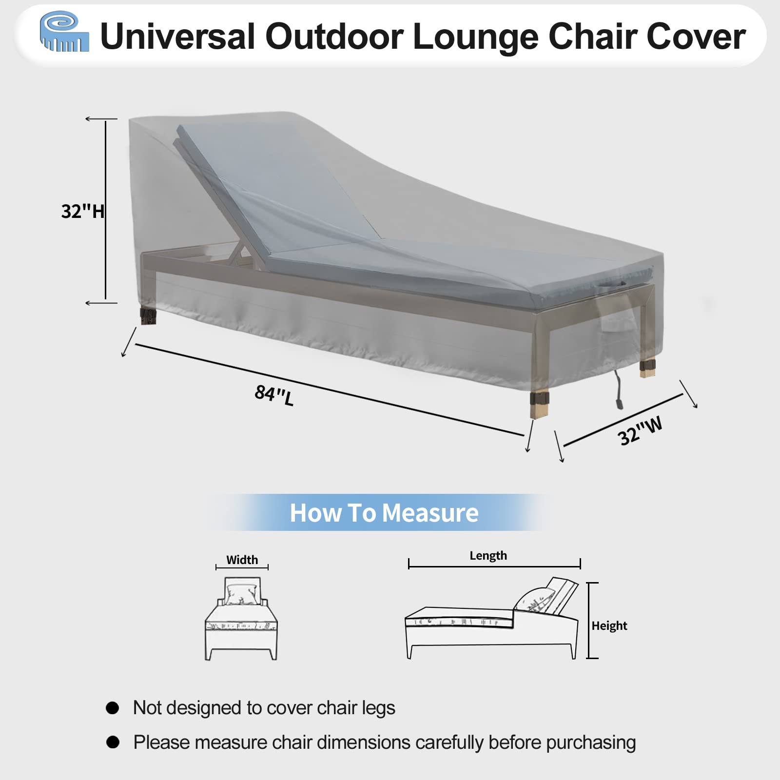 OutdoorLines- Funda Impermeable para tumbonas de Exterior, Resistente a los Rayos UV, Resistente a la Intemperie, para sofás de Exterior, 1 Paquete, 84 x 32 x 32 Pulgadas, Color Gris