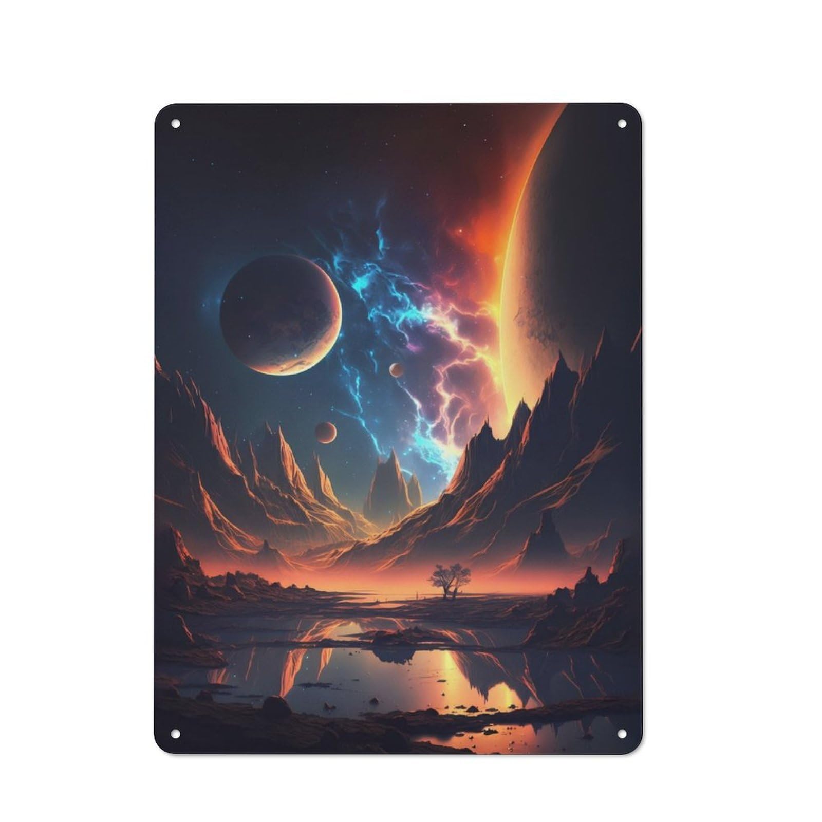 Junmoney Planet Twilight Landscape Metal Plaque 40X30cm With For Garage Wall, Vintage Decor, For Vintage Wall Decor Fans, For Metal Sign Collectors
