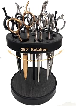 XDONEF Rotating Hair Scissors Holder, Wooden Barber Scissors Storage Holder Salon Shears Holder Hair Stylist Scissors Container Hairdressing Tools Organizer Black