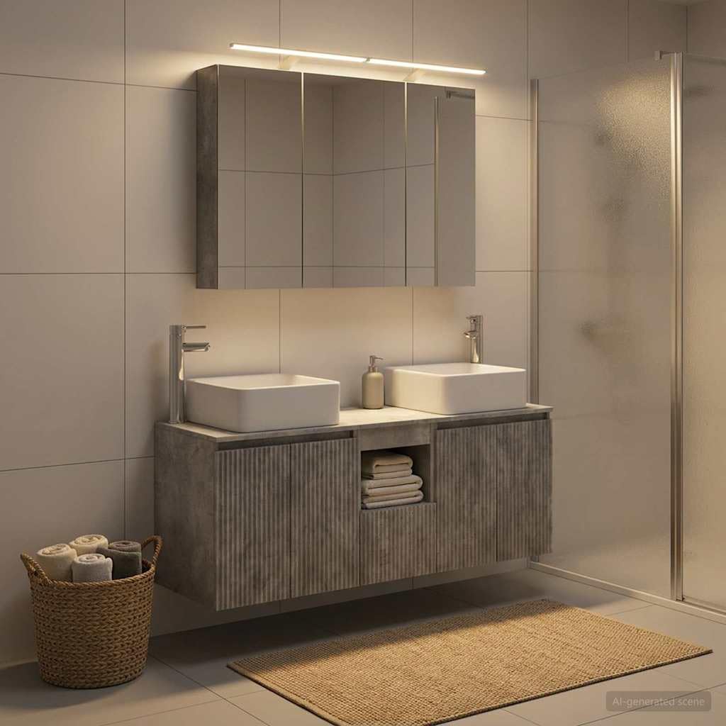 Set di 4 armadietti da bagno, 100 x 14,5 x 70 cm, in legno, montaggio a parete, vano portaoggetti, illuminazione a specchio, mobili da bagno per bagno moderno