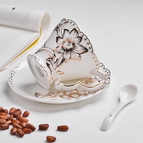 Miniatura 2 de IZORKY Taza de agua de cerámica para el hogar juego de regalo de taza de té y platillo europeo de porcelana de hueso té británico taza de té y
